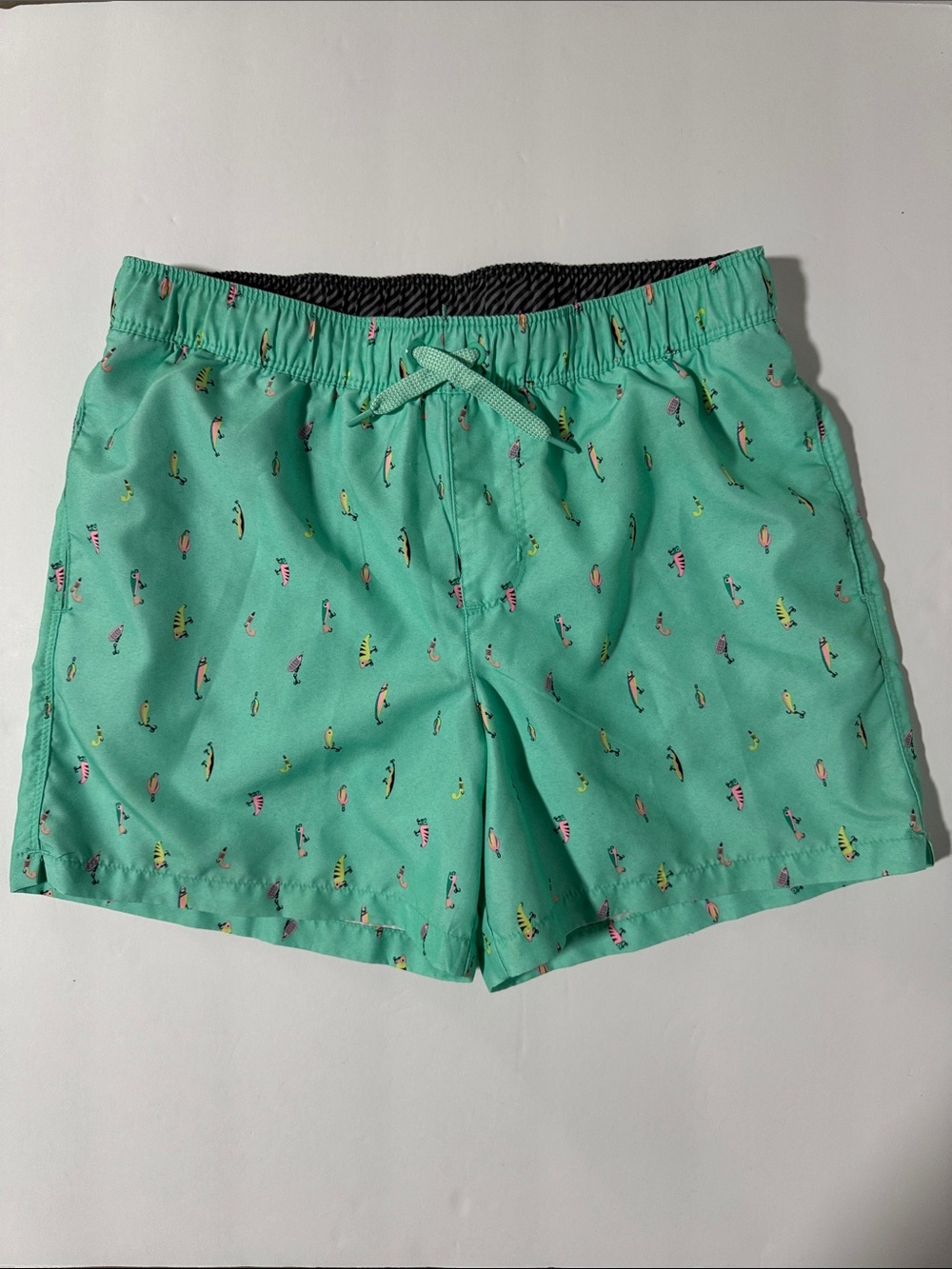 art class Mint Green Fish Lure Print Swim Trunks Boys Size 14